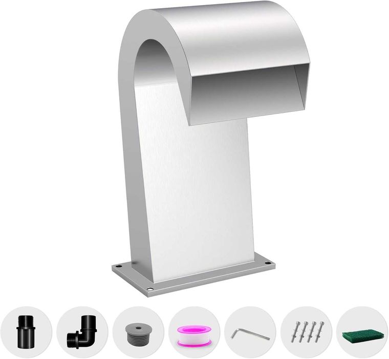 LONGRUNNEW Водопад преливник от неръждаема стомана,извит фонтан,42,5см