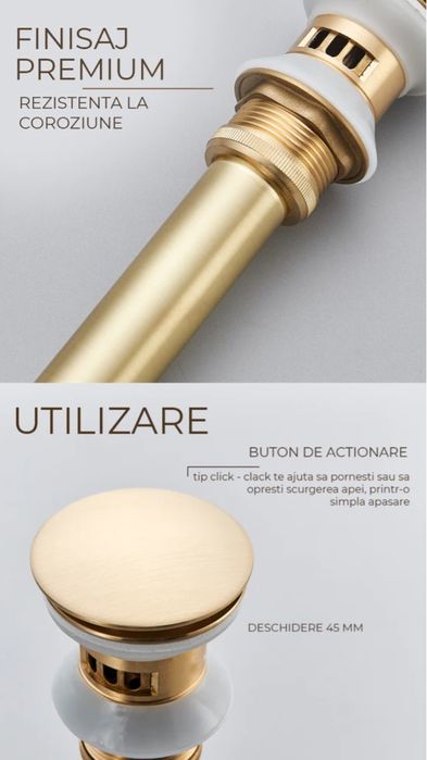 Ventil de scurgere auriu lavoar, sifon chiuveta