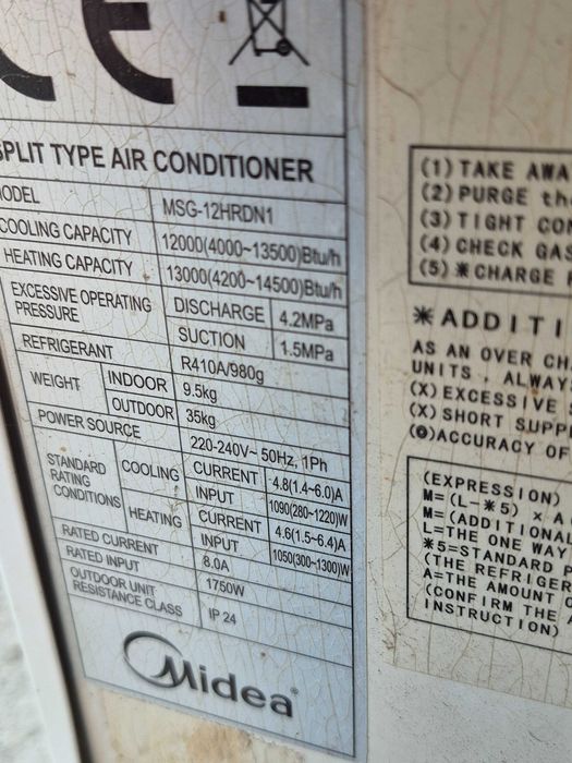 Климатик Midea за части или ремонт!Работи!