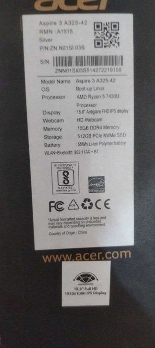 Acer RYZEN i 5  16/512 gb