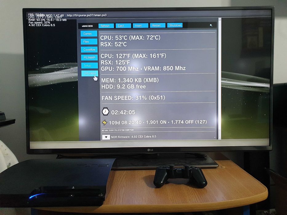 PS3 modat CFW 500 GB + 60 jocuri (GTA V, Red Dead, God of War, NFS)