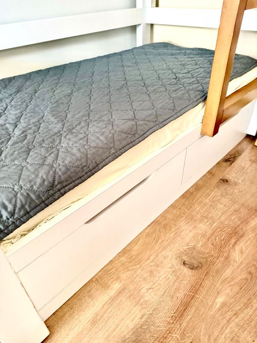 Двуетажно детско легло | Бяло | С чекмеджета | Масив | Отлично състоян