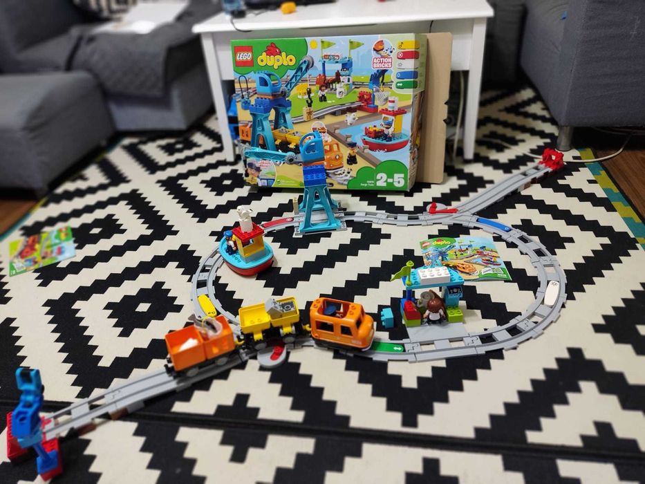 Set 3 trenuri LEGO Duplo+2 seturi extra sine+pod+piese bonus