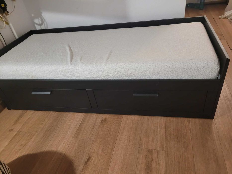 Cadru divan cu 2 sertare, negru, 80x200 cm BRIMNES-Ikea CU SALTELE