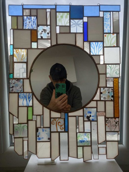 Огледало - Витраж в синьо и бяло