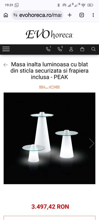 Masa înaltă,luminată ,cu sticla securizata și frapiera