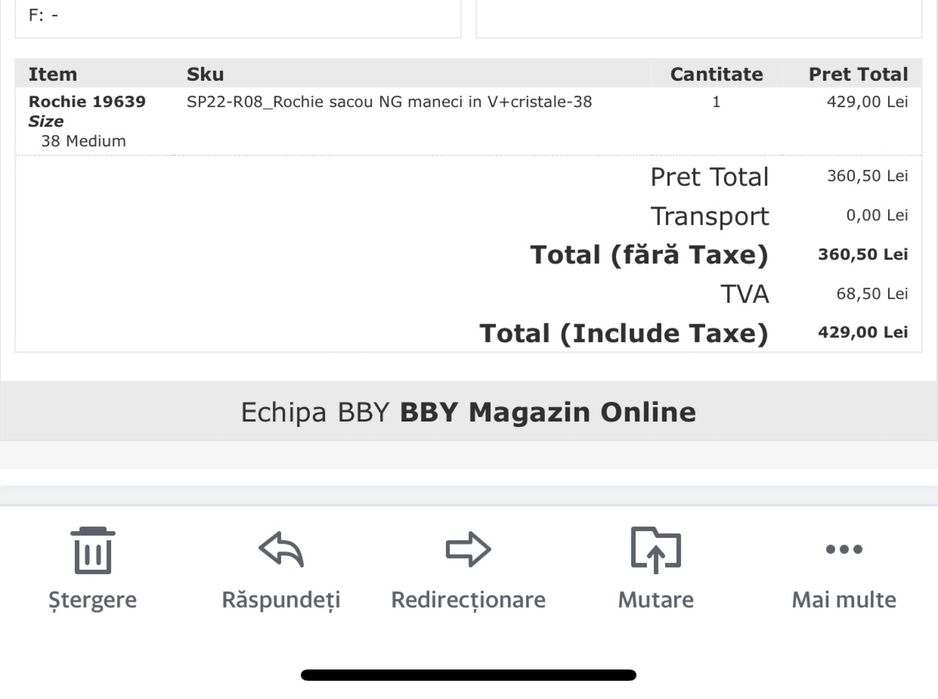 Rochie-Sacou eleganta bby marimea xs(34)