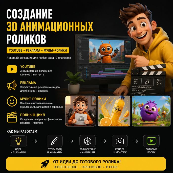 Создание 3D анимационных роликов | YouTube, реклама, мульт-ролики