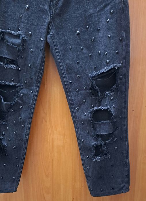 Черни дънки Guess Merilyn 3 Zip Skinny Low с капси и накъсани детайли