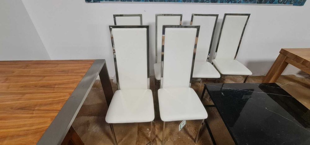 Бели кожени трапезни столове - 6 броя