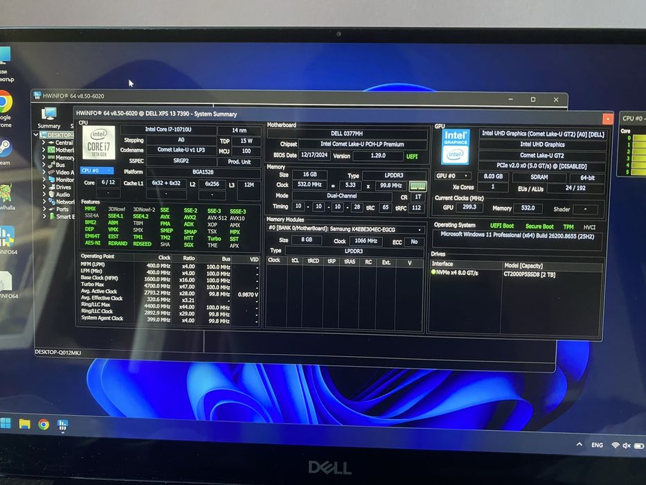 Dell XPS 7390 13" Touch 4K  i7-10910U 16GB RAM 2TB SSD