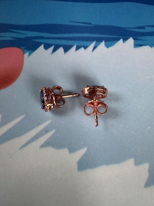 Cercei aur roz 14 K cu diamante si safir