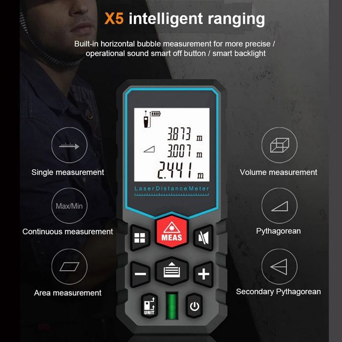 Лазерна ролетка MiLESEEY X 5, измерване до 40 метра, червен лазер