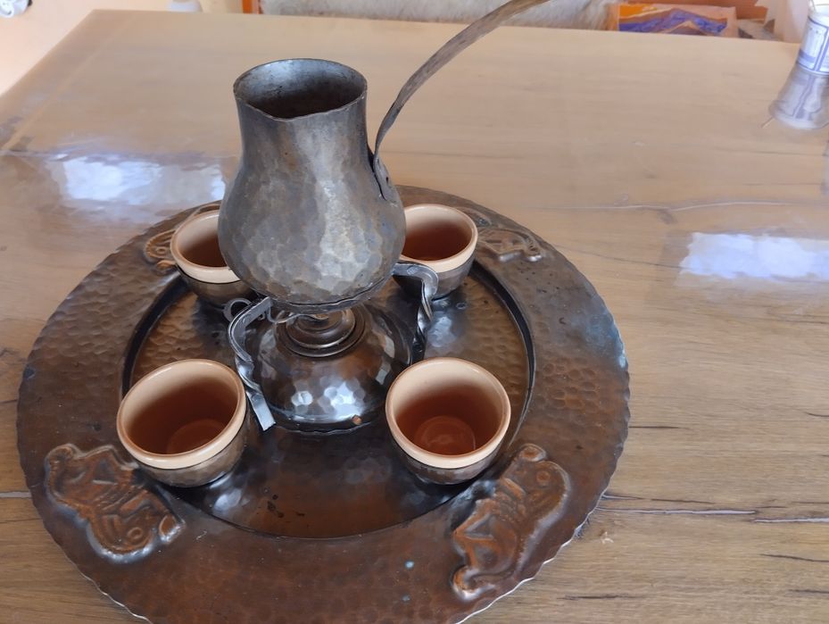 Сервиз за варене на кафе с джезве от ръчно кована мед