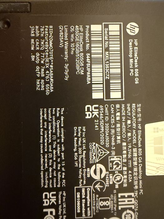 Mini Pc Hp 805 g6 Ryzen 5 4650GE 16gb ram ddr4 , windows 11