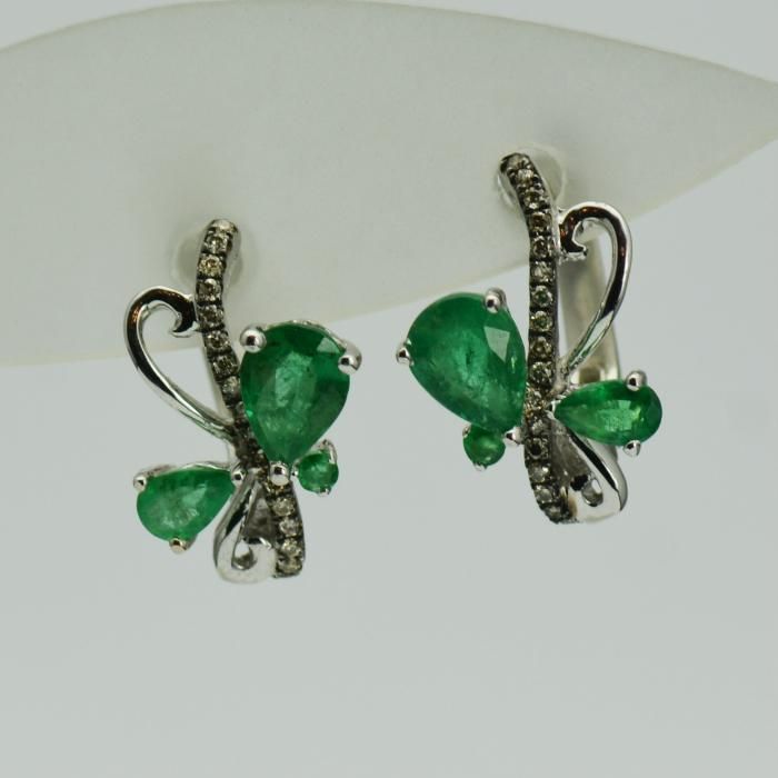 Cercei aur alb 14k cu smaralde si diamante cod 4797