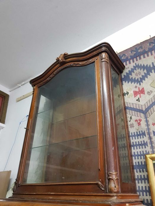 Mobila Veche Lemn Art Deco Bufet Comoda Vitrina Oglinda Bronz