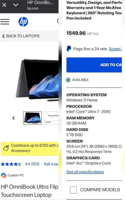 HP OmniBook Ultra Flip 14" – Intel Core Ultra 7 / 32GB RAM