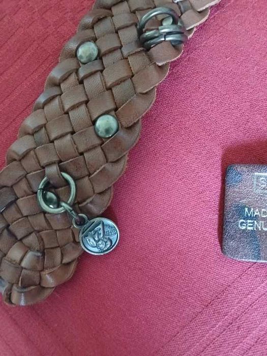 curea piele impletita Stefanel, cu decoratiuni metalice, marime universala