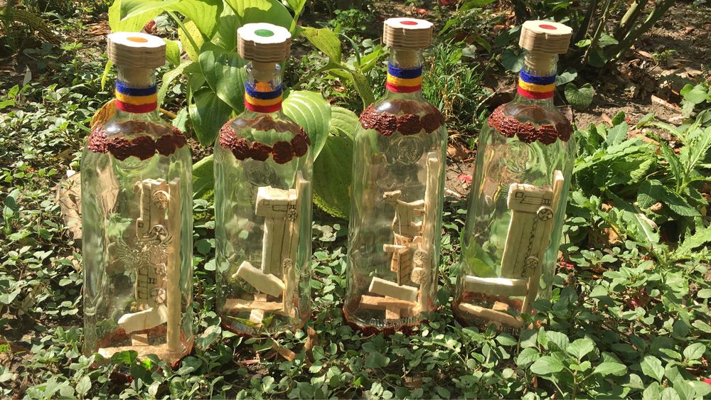 Sticle handmade port popular, sculptura lemn  Cu dedicatii Cadou!
