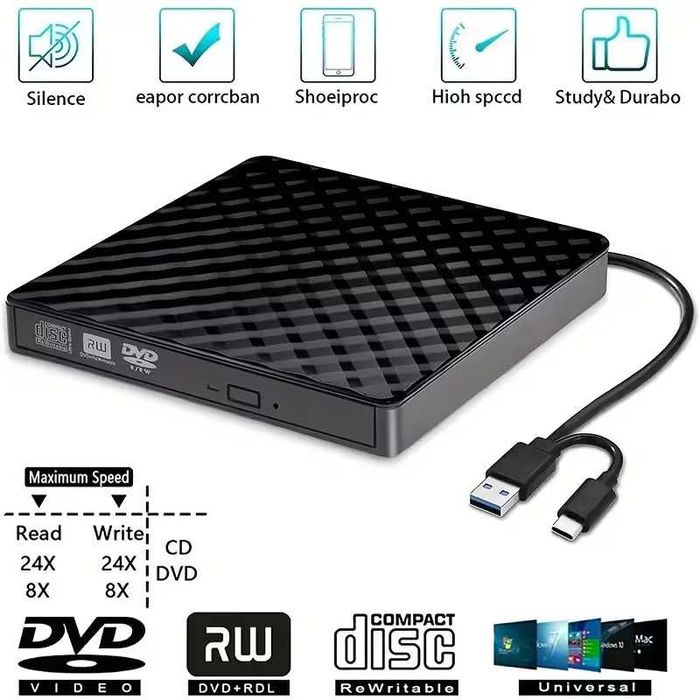 Външно CD DVD устройство USB 3.0 записвачка за лаптоп