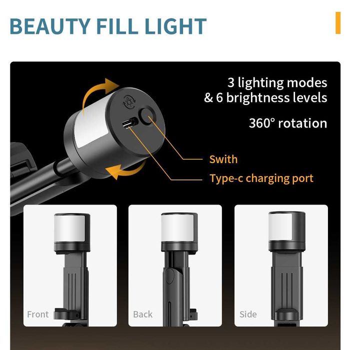 Селфи стик HSU Q12s – LED светлина Трипод и Bluetooth дистанционно