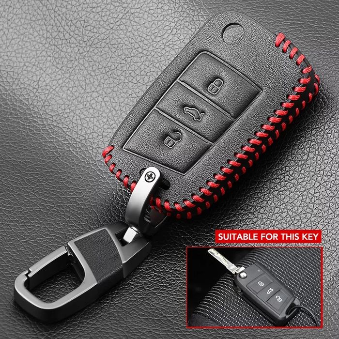 Кожен калъф за ключ кожен ключодържател volkswagen seat skoda audi