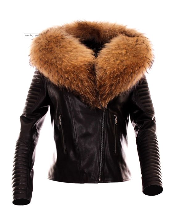 Дамско яке кожено с естествен пух