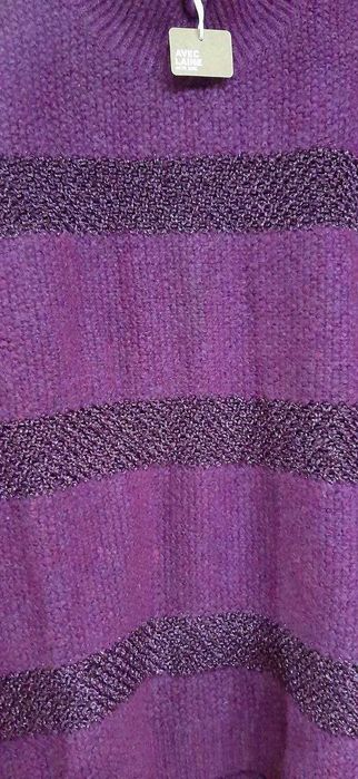 Теплый шерстяной свитер раз овер 48-54 бордовый Турция с люрексом