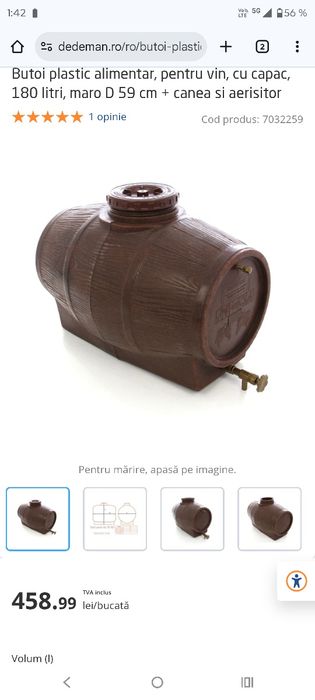 Butoi vin 180 l  cu cep in satre buna