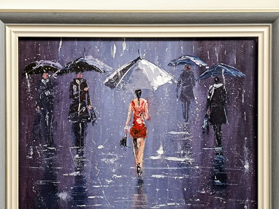 Разходка в дъжда, маслена картина