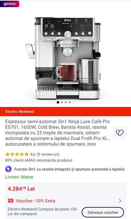 Espressor semi-automat 3in1 Ninja Luxe Café Pro ES701, 1650W