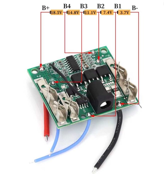 BMS incarcare si protectie pentru baterii 18V (21V incarcare)(ex: 18650), PCB, pentru scule electrice (compatibil Makita)