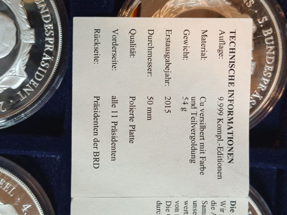 Посребрени плакети с частично позлатяване"Президентите на Германия"