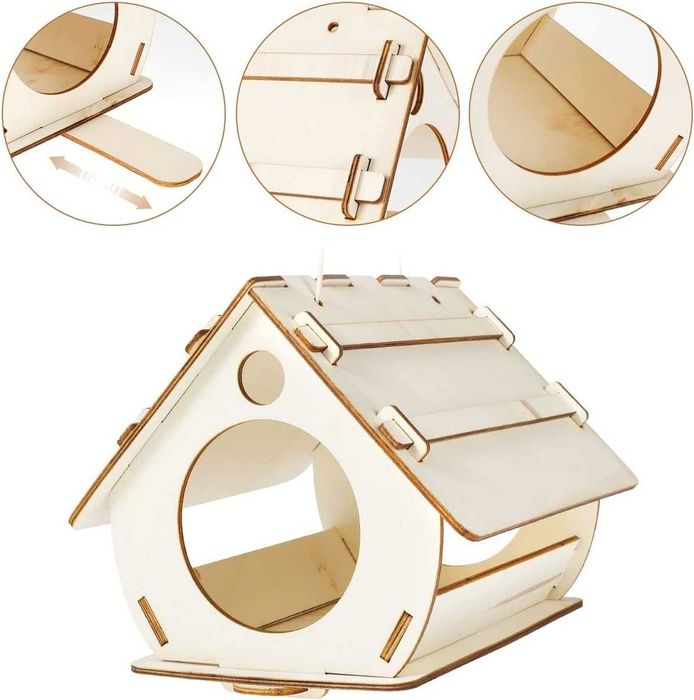 Casuta pasari din lemn DIY pentru asamblare si pictura 25 x 20 x 19 cm