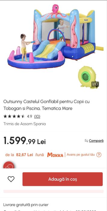 Castel gonflabil pentru copii cu tobogan si piscina