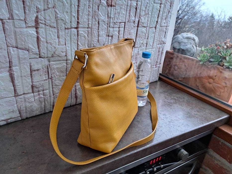 дамска чанта,малка жълта чанта,торба-естествена кожа