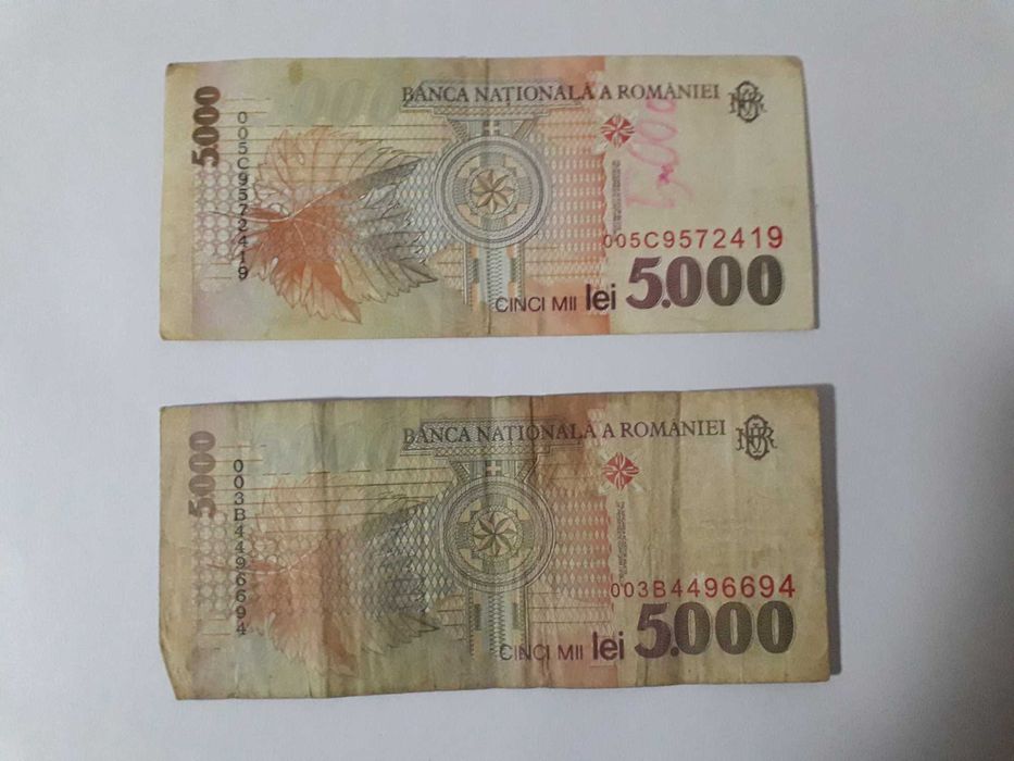 Vand 2 bacnote de 5000 lei din 1998 cu Lucian Blaga