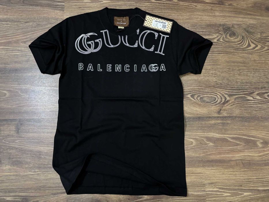 Gucci Balenciaga Мъжка Черна Тениска - S, M, L, 2XL