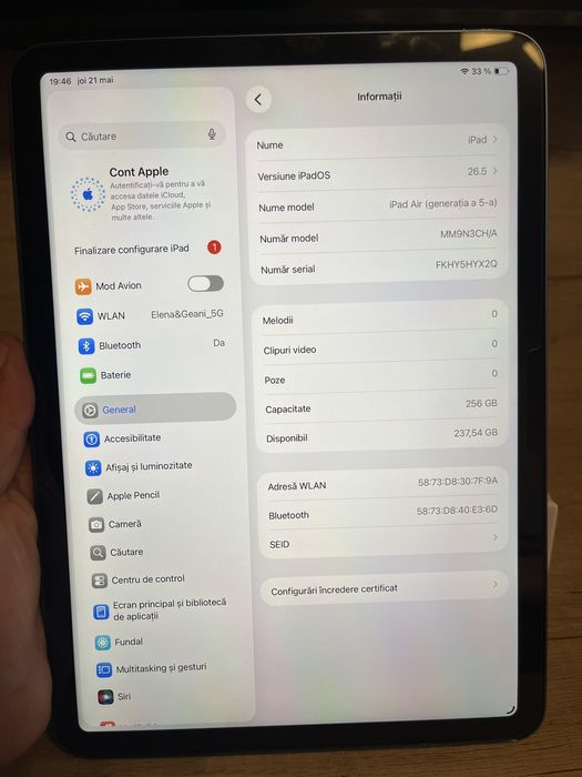 Ipad air 5 256 gb, 2022 m1 a2588