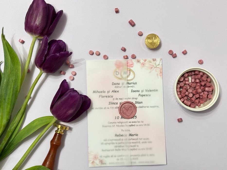 Invitatii nunta, botez, plicuri bani, meniuri, papetarie evenimente