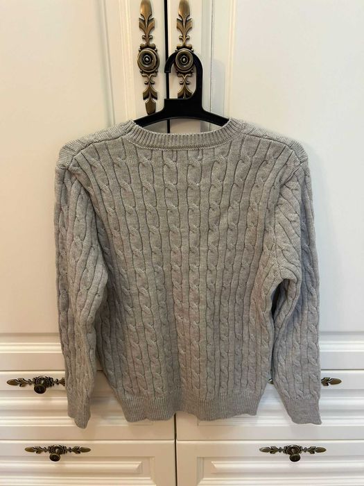 Pulover Ralph Lauren gri, model cablu, logo negru – mărimea M