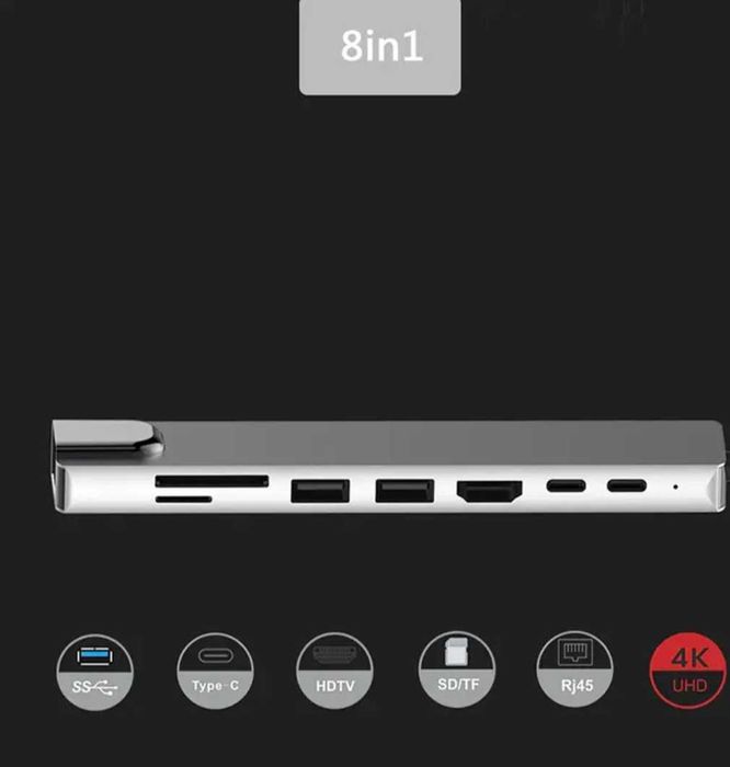 HUB Type C 8 в одном (USB, HDMI, Card reader, Lan). Алматы.