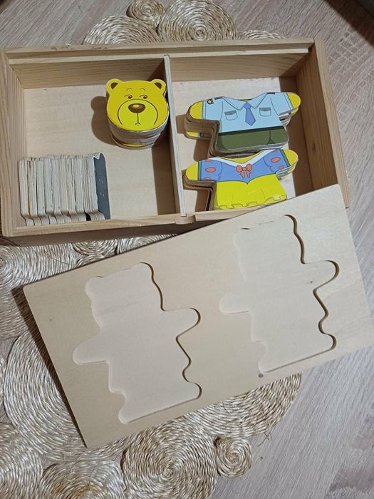 Casuta pompieri si jucarie cu ursulet din lemn