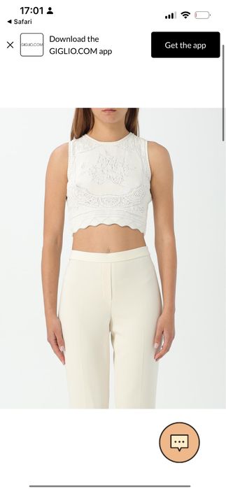Twinset къс топ в цвят екрю с фина ажурна плетка и декоративни орнаменти