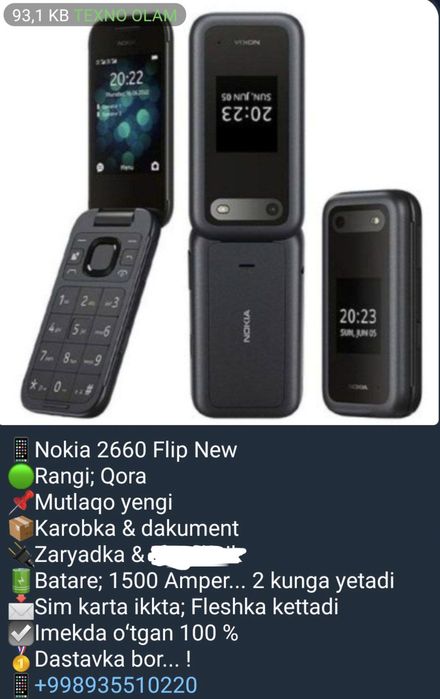 Nokia 2660 flip qorasidan bor yangi telfon Karopka dokument bor