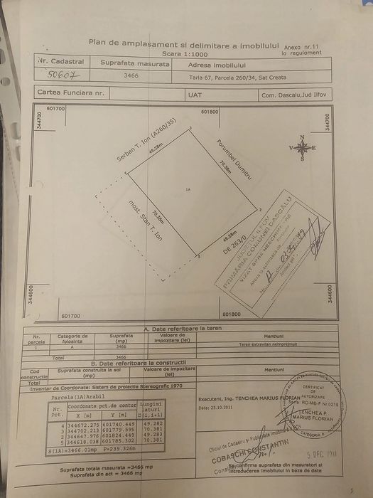 Vând Teren intravilan,  cu deschidere de 49m  la 19 km de Bucuresti