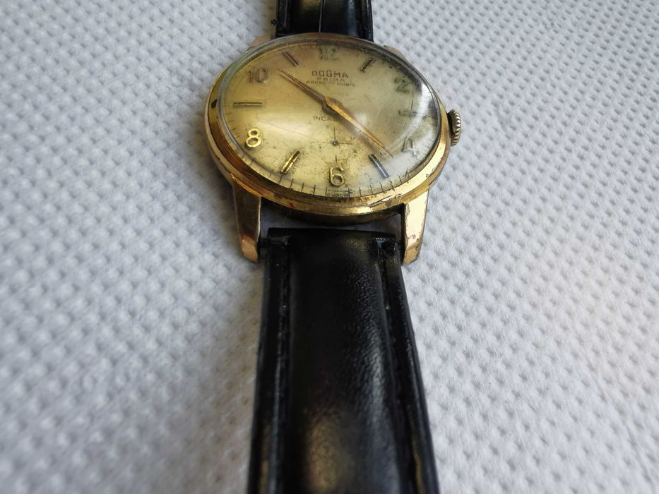 Ceas mecanic Dogma Prima 17 rubine,Swiss Made,anii 1950–1960,curea piele