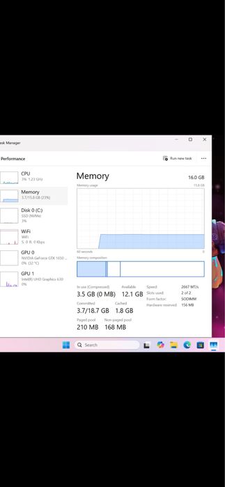 Laptop Gaming MSI GF63,16gb ram, 144Hz, GTX1650, ssd