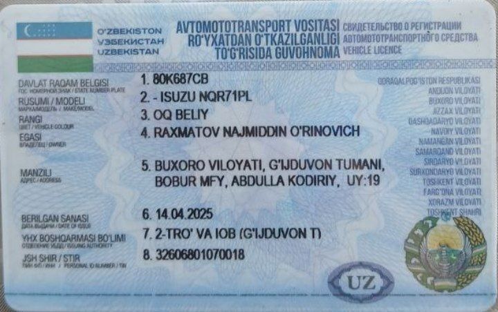 Isuzu yuk avtomobili sotiladi